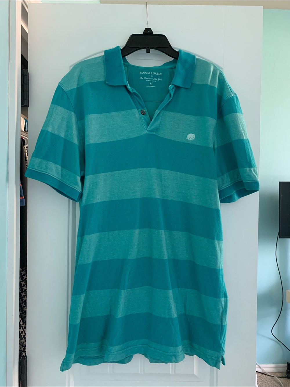 Banana Republic Men’s Striped Polo M Medium blue